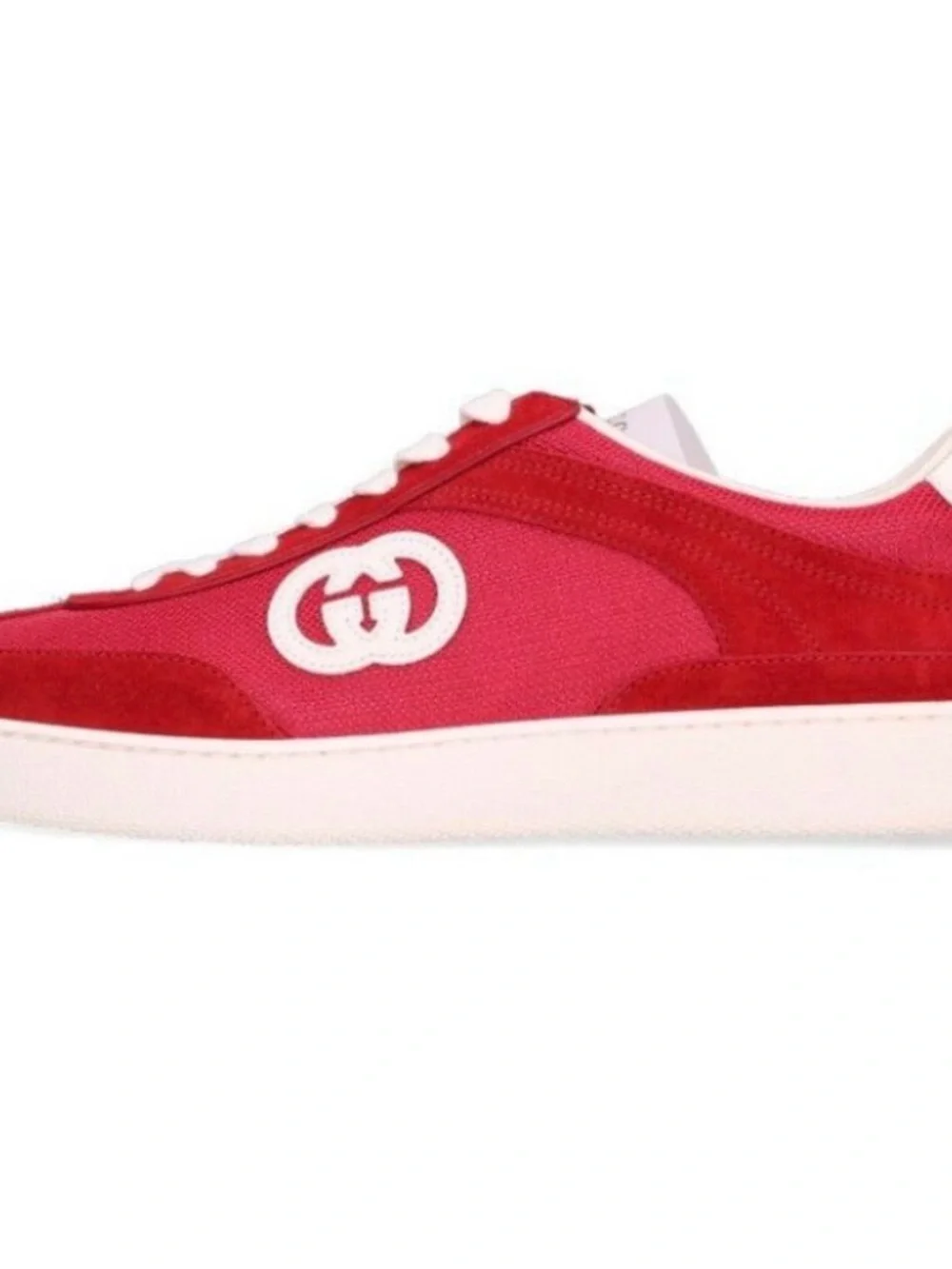 Gucci Men's Low-Top Sneaker in Red and White with Interlocking G